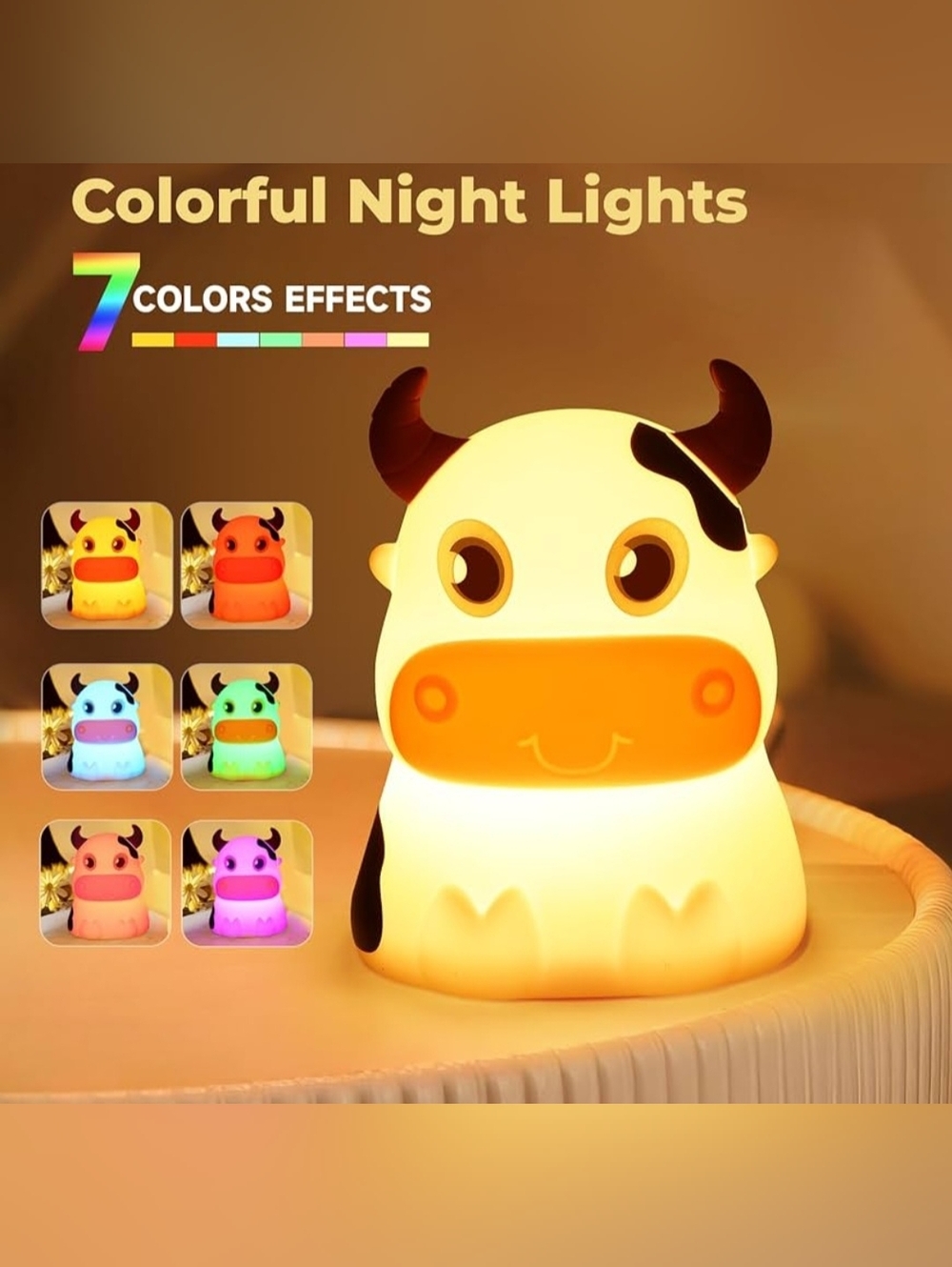 Vega Soft Squeeze LED Touch Light  7 Colors Soft Silicone Night Light Cozy Cow W